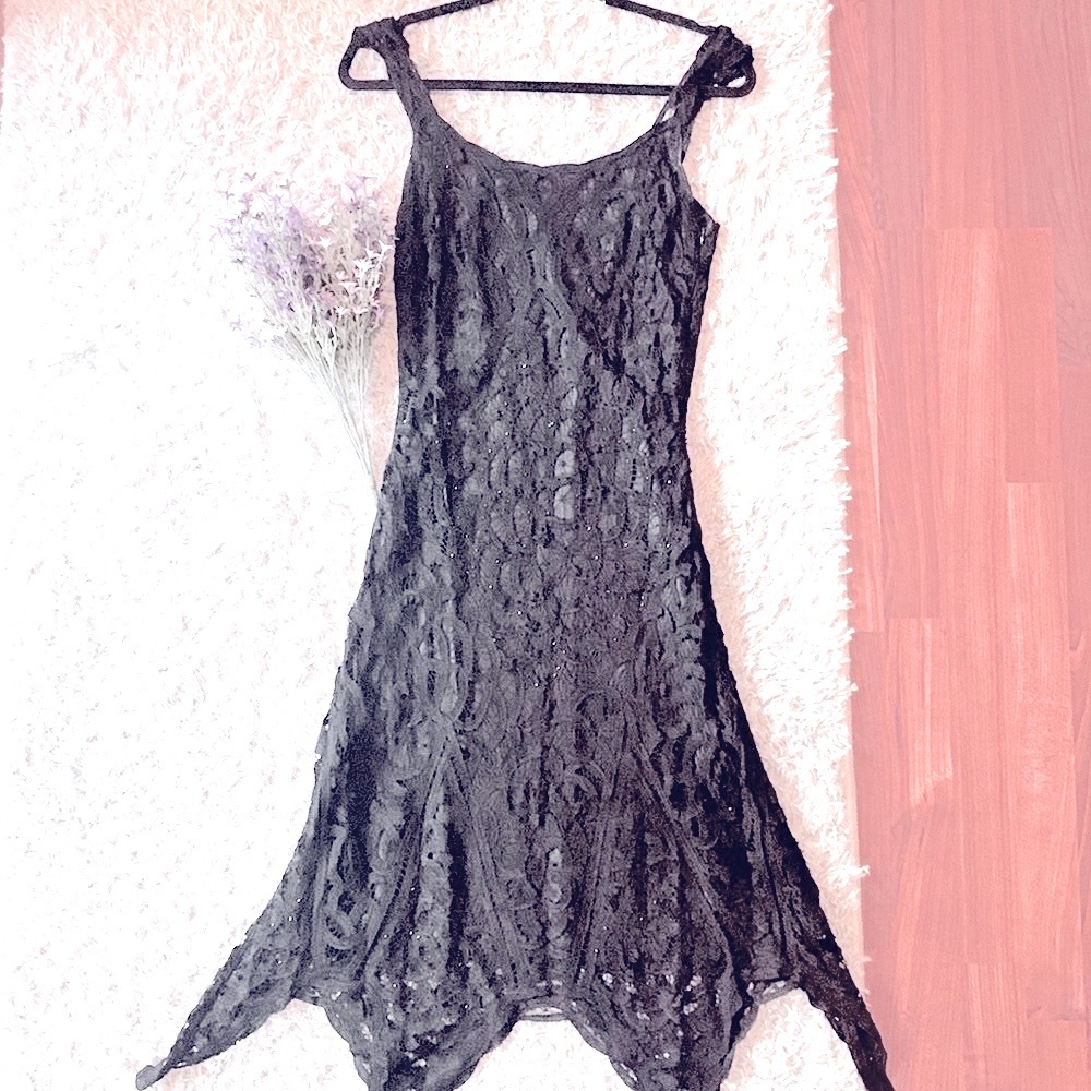 White House Black Market Lacey black dress with beautiful detail